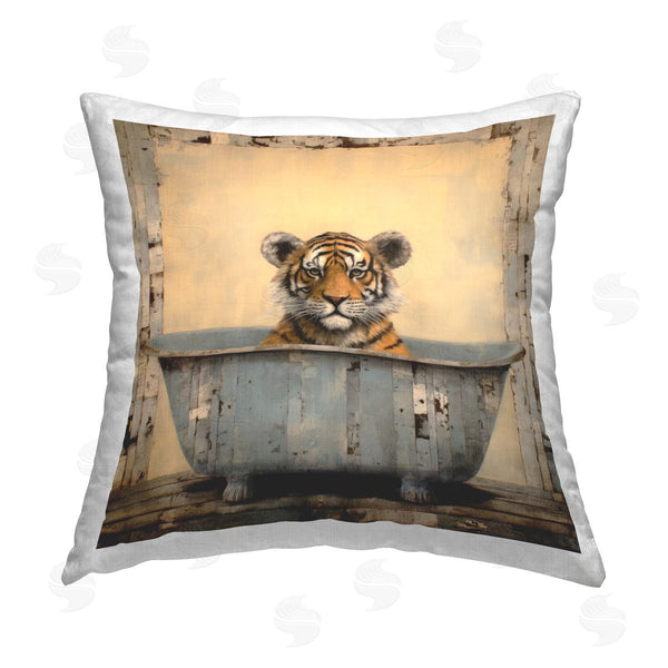 stupell industries Lazar Studio | Rustic Bath Tiger Printed Throw Pillow