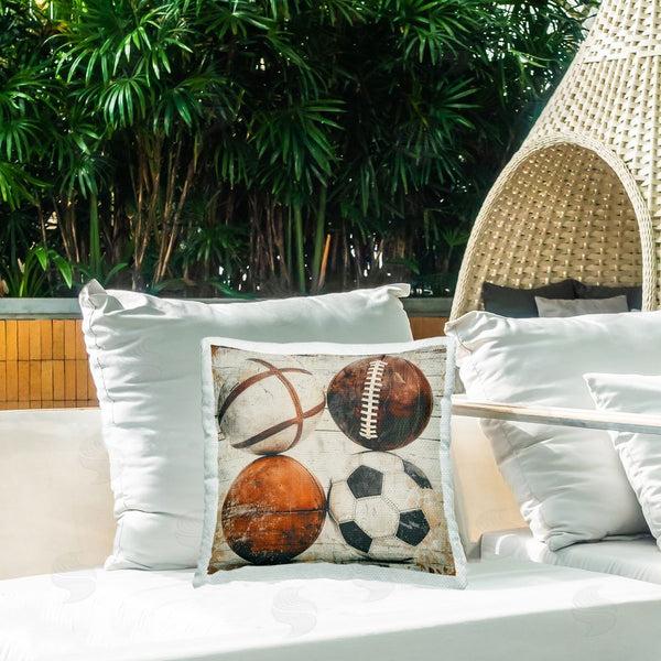 Stupell Industries Lazar Studio | Rustic Sports Balls Printed Throw Pillow