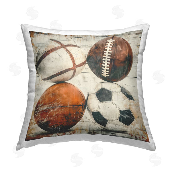 stupell industries Lazar Studio | Rustic Sports Balls Printed Throw Pillow