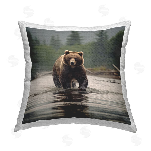 Stupell Industries Lazar Studio | Splashing Bear In Pond Printed Throw Pillow