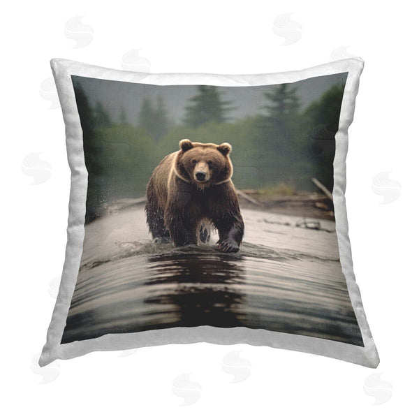 stupell industries Lazar Studio | Splashing Bear in Pond Printed Throw Pillow