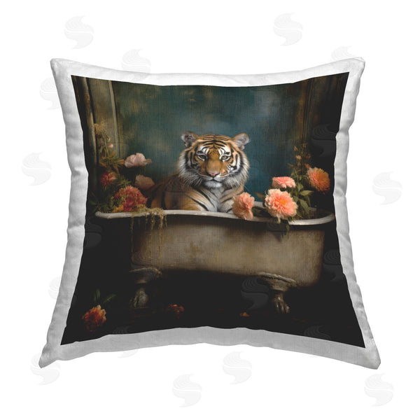 stupell industries Lazar Studio | Tiger in Antique Tub Printed Throw Pillow