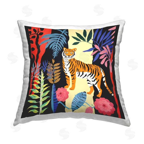 stupell industries Lazar Studio | Tiger & Vivid Plants Printed Throw Pillow
