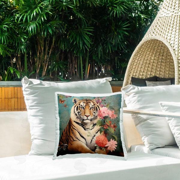Stupell Industries Lazar Studio | Tiger With Flower Bunches Printed Throw Pillow