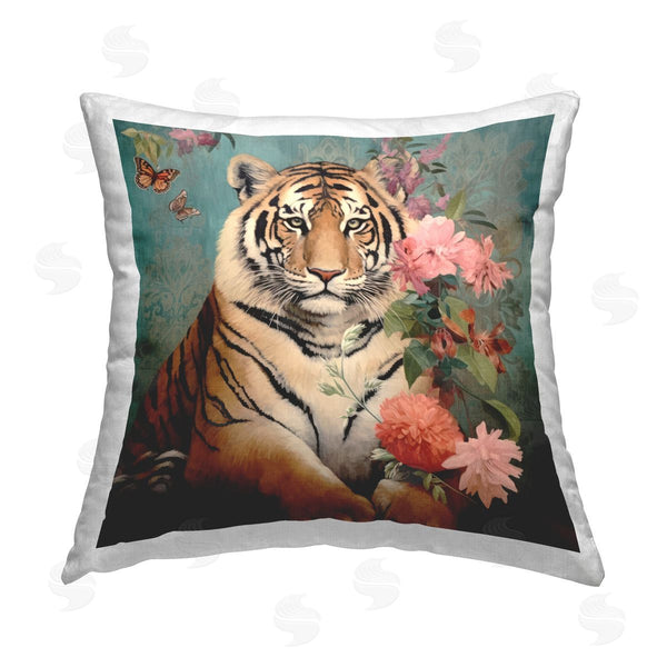 stupell industries Lazar Studio | Tiger with Flower Bunches Printed Throw Pillow