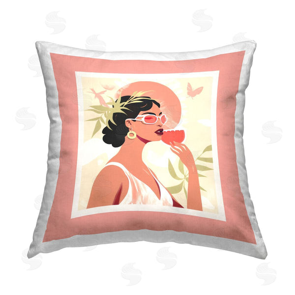 stupell industries Lazar Studio | Trendy Female with Plants Printed Throw Pillow