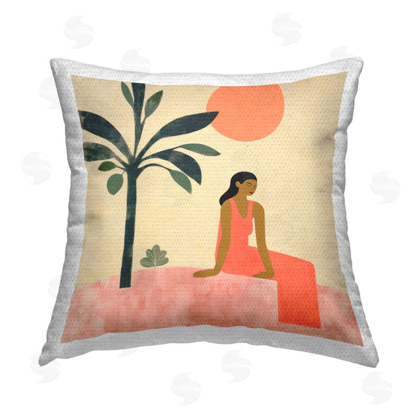 Stupell Industries Lazar Studio | Tropical Scene & Woman Printed Throw Pillow