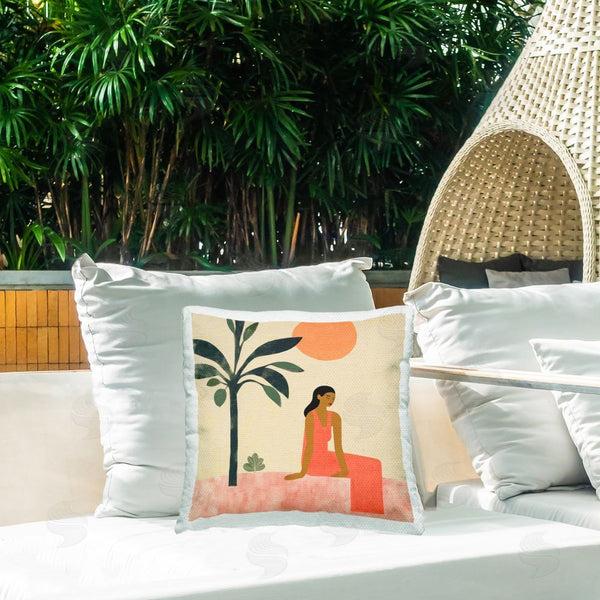 Stupell Industries Lazar Studio | Tropical Scene & Woman Printed Throw Pillow