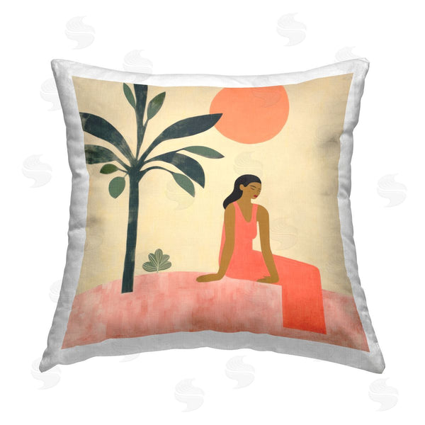 stupell industries Lazar Studio | Tropical Scene & Woman Printed Throw Pillow