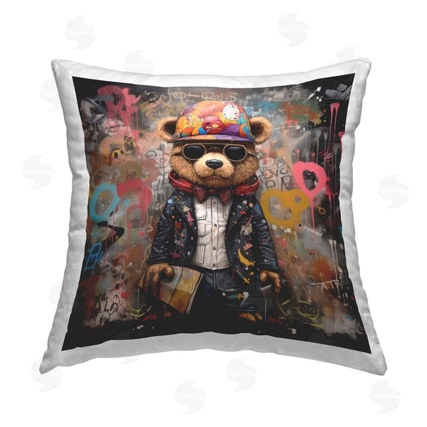 stupell industries Lazar Studio | Urban Graffiti Bear Printed Throw Pillow