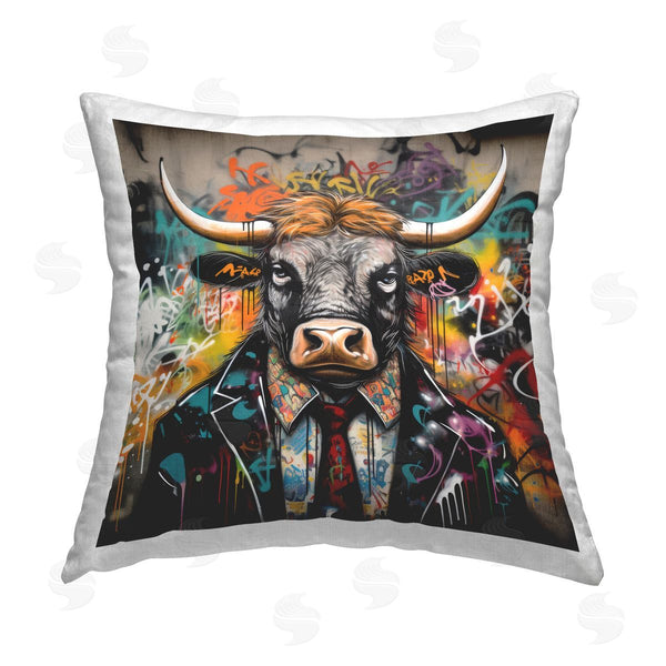 stupell industries Lazar Studio | Urban Graffiti Bull Printed Throw Pillow