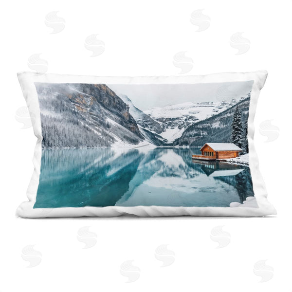 stupell industries Lazar Studio | Winter Cabin on Icy Lake Printed Throw Pillow