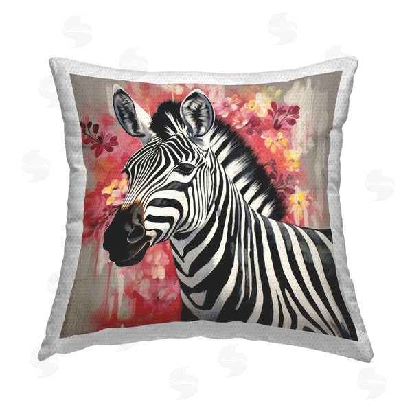 Stupell Industries Lazar Studio | Zebra With Modern Flowers Printed Throw Pillow
