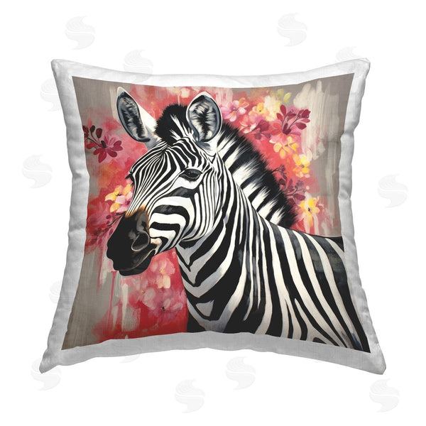 stupell industries Lazar Studio | Zebra with Modern Flowers Printed Throw Pillow