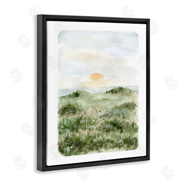 Stupell Industries Leah Bisch | Grassland Field Sun Peeking Ocean Horizon Wall Art