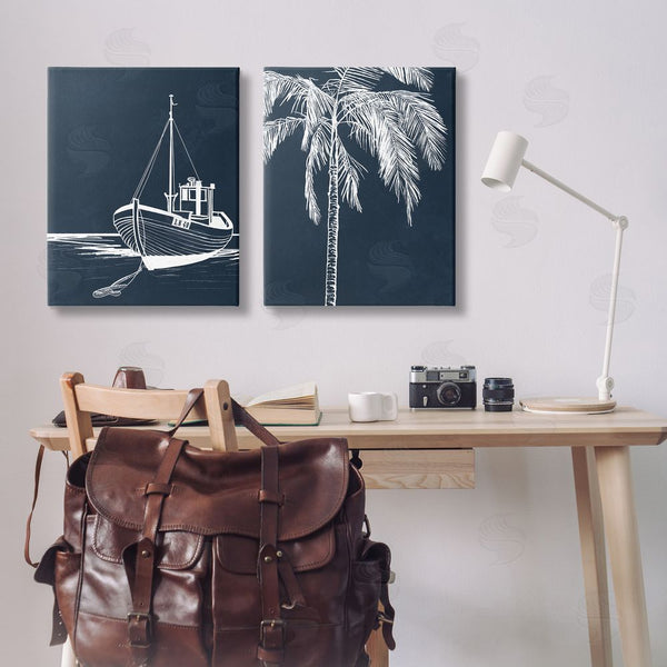 Stupell Industries Leah Noel Art | Blue Boat & Palm Wall Art