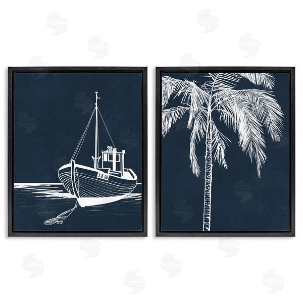 Stupell Industries Leah Noel Art | Blue Boat & Palm Wall Art