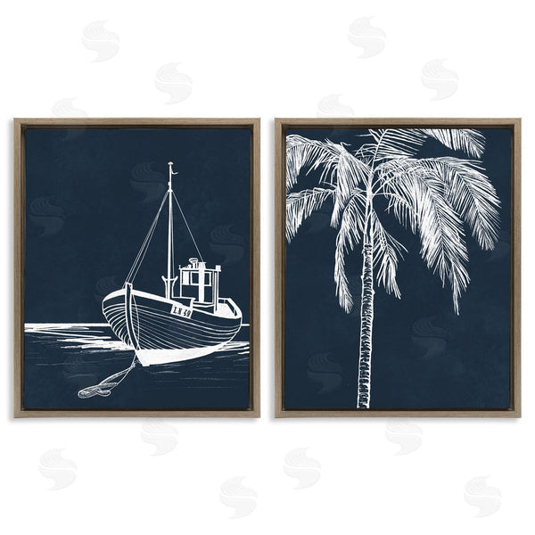 Stupell Industries Leah Noel Art | Blue Boat & Palm Wall Art