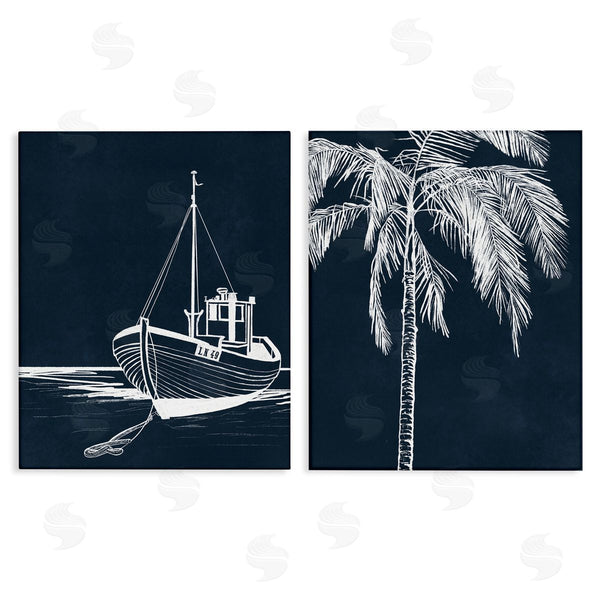 stupell industries Leah Noel Art | Blue Boat & Palm Wall Art