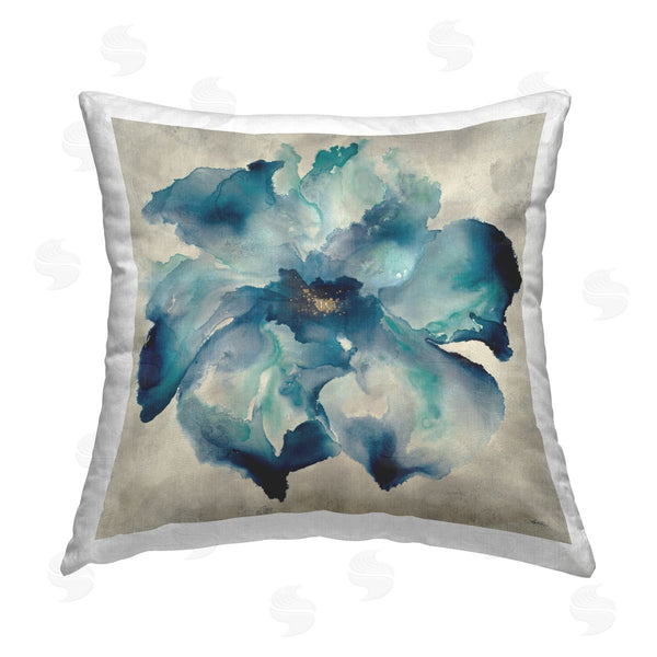 stupell industries Leah Rei | Blue Flower Watercolor Splash Printed Throw Pillow