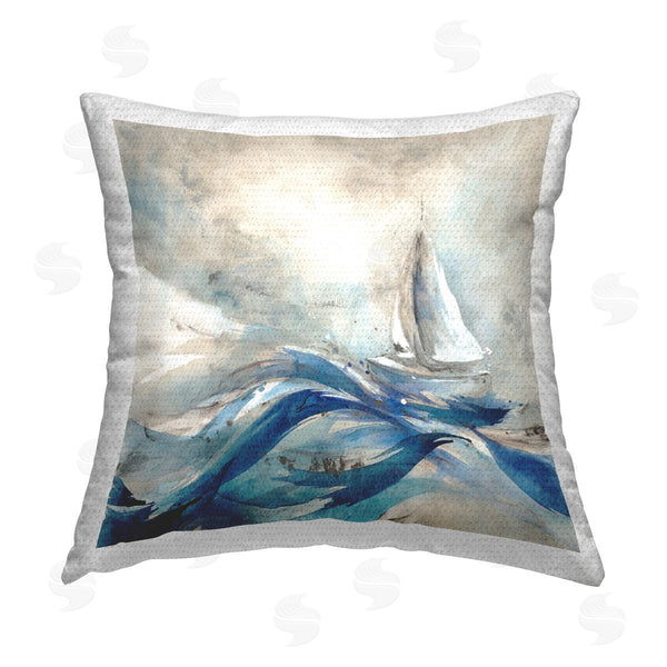 Stupell Industries Leah Rei | Sailboat Rolling Ocean Waves Printed Throw Pillow