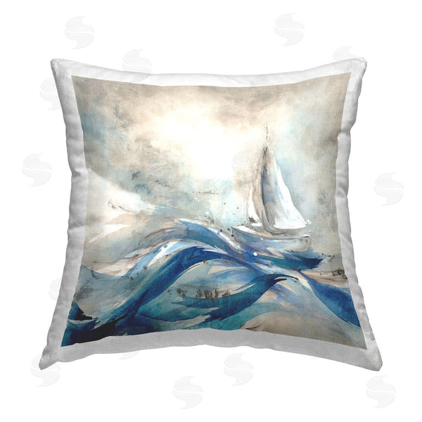 stupell industries Leah Rei | Sailboat Rolling Ocean Waves Printed Throw Pillow