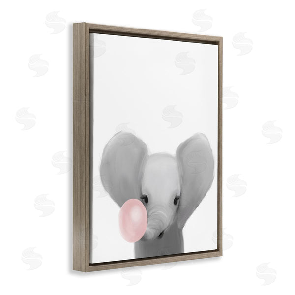 Stupell Industries Leah Straatsma | Baby Elephant With Pink Bubble Gum Safari Animal