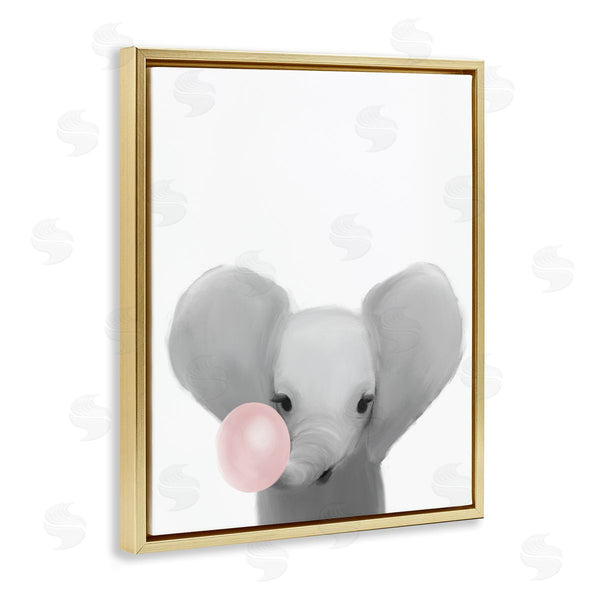 Stupell Industries Leah Straatsma | Baby Elephant With Pink Bubble Gum Safari Animal