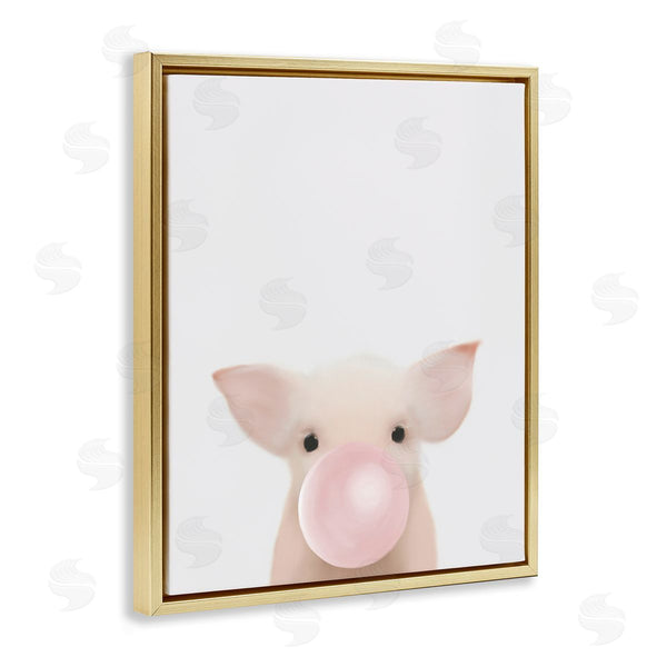 Stupell Industries Leah Straatsma | Baby Farm Piglet With Pink Bubble Gum