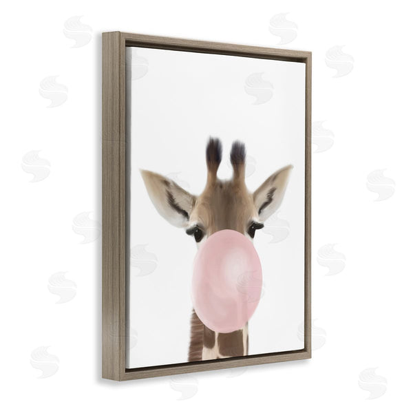 Stupell Industries Leah Straatsma | Baby Giraffe With Pink Bubble Gum Safari Animal