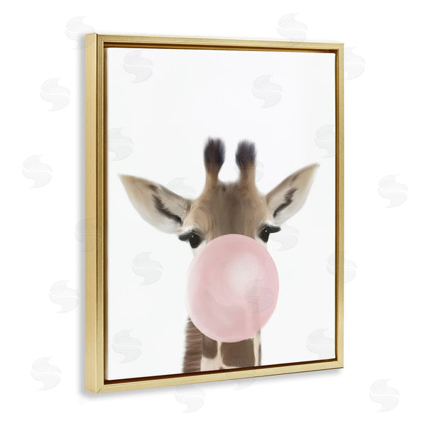 Stupell Industries Leah Straatsma | Baby Giraffe With Pink Bubble Gum Safari Animal