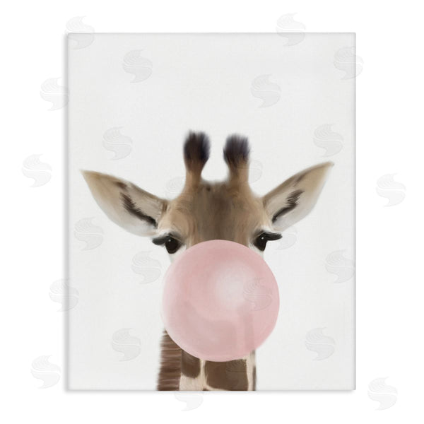 stupell industries Leah Straatsma | Baby Giraffe with Pink Bubble Gum Safari Animal