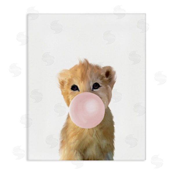 stupell industries Leah Straatsma | Baby Lion with Pink Bubble Gum Jungle Animal
