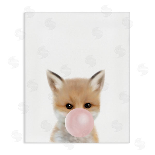 stupell industries Leah Straatsma | Baby Red Fox with Pink Bubble Gum Woodland Animal