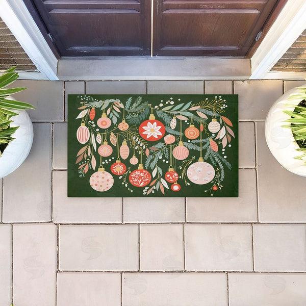 Stupell Industries Leah Straatsma | Holiday Florals & Ornament Shapes Non-Woven Door Mat
