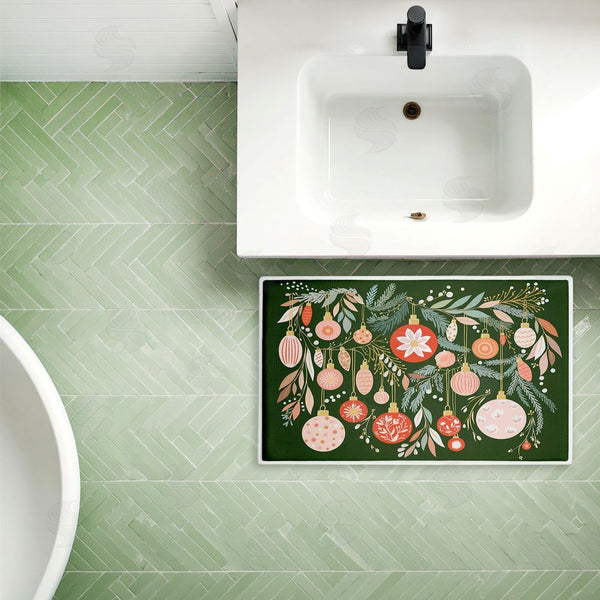 Stupell Industries Leah Straatsma | Holiday Florals & Ornament Shapes Plush Bath Mat