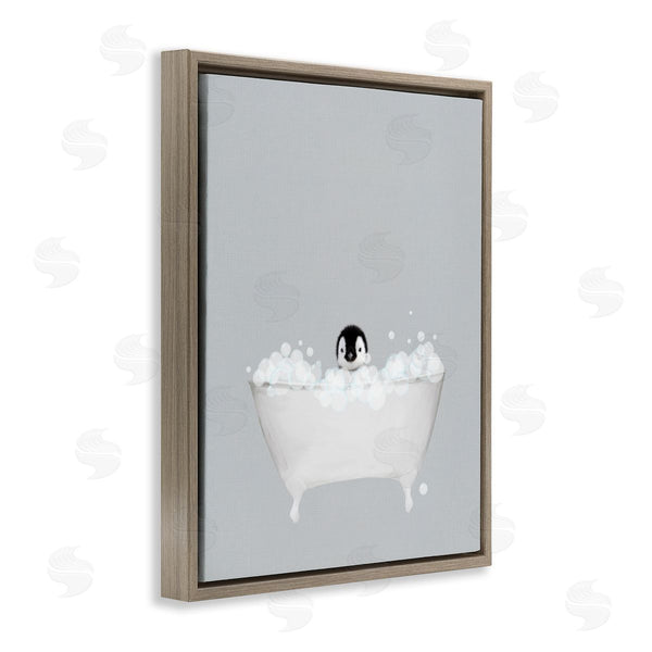 Stupell Industries Leah Straatsma | Penguin Blue Bath Cute Wall Art