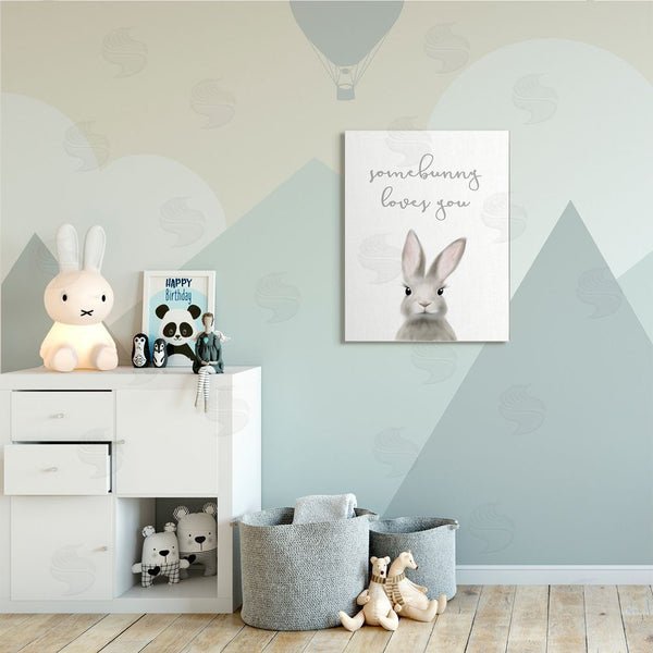 Stupell Industries Leah Straatsma | Somebunny Loves You Quote Grey Rabbit Animal Pun Wall Art