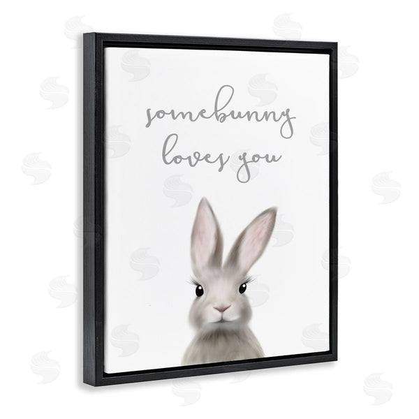 Stupell Industries Leah Straatsma | Somebunny Loves You Quote Grey Rabbit Animal Pun Wall Art