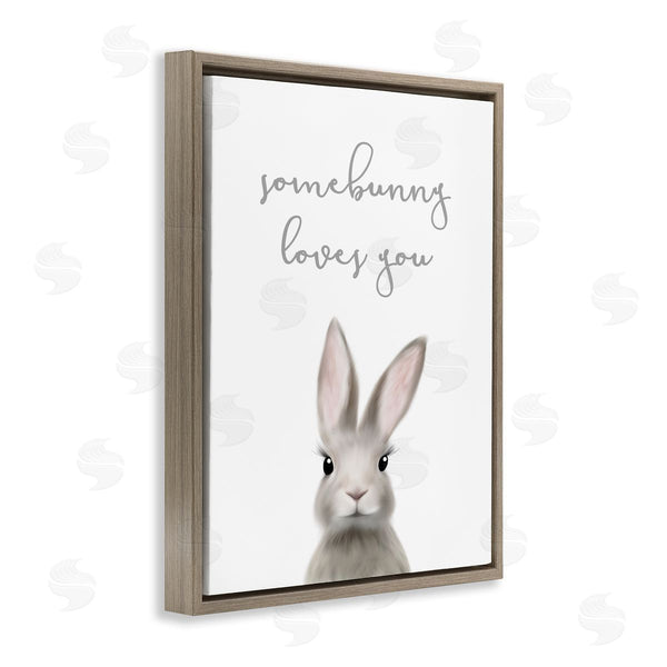 Stupell Industries Leah Straatsma | Somebunny Loves You Quote Grey Rabbit Animal Pun Wall Art
