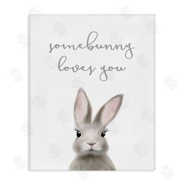 stupell industries Leah Straatsma | Somebunny Loves You Quote Grey Rabbit Animal Pun Wall Art
