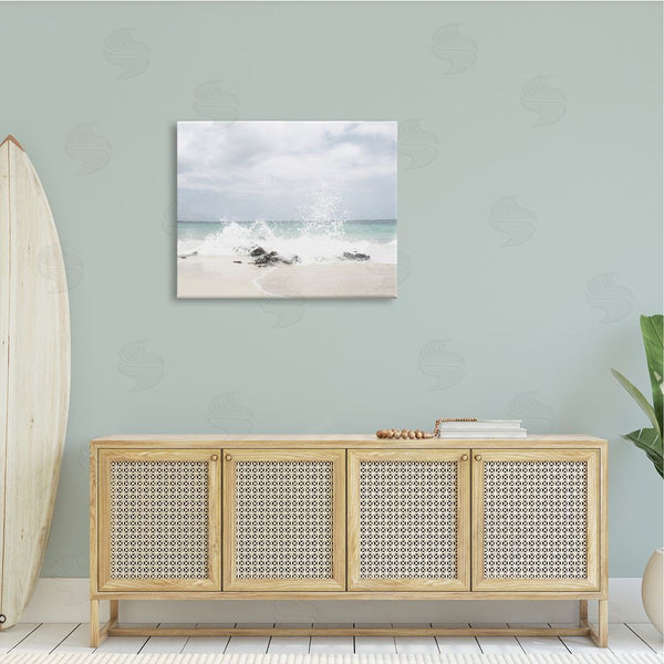 Stupell Industries Leah Straatsma | Tropical Sea Coast Wave Splash Rocky Sand Beach Wall Art