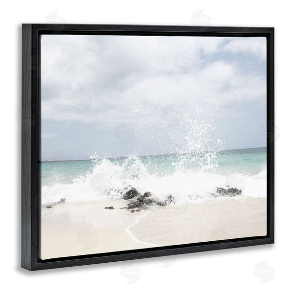 Stupell Industries Leah Straatsma | Tropical Sea Coast Wave Splash Rocky Sand Beach Wall Art