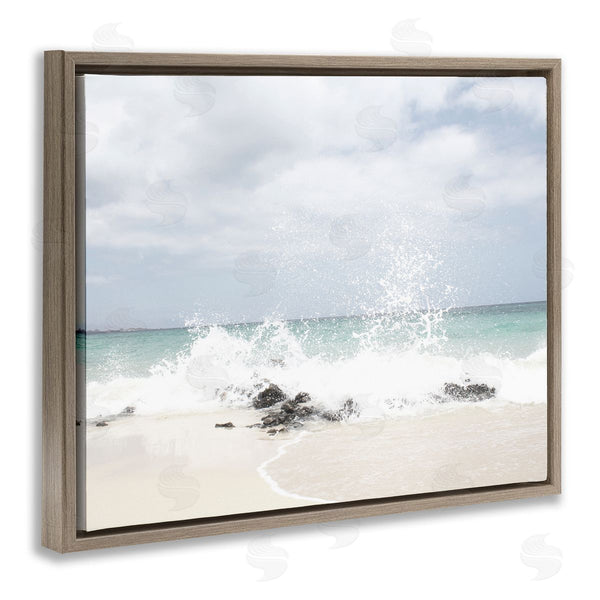 Stupell Industries Leah Straatsma | Tropical Sea Coast Wave Splash Rocky Sand Beach Wall Art
