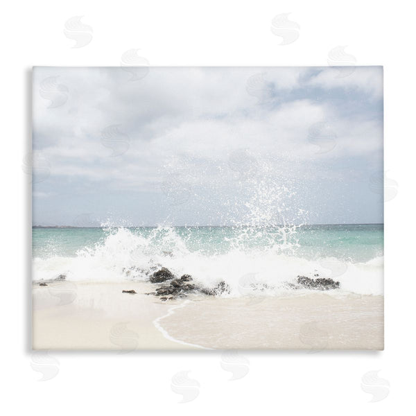 stupell industries Leah Straatsma | Tropical Sea Coast Wave Splash Rocky Sand Beach Wall Art