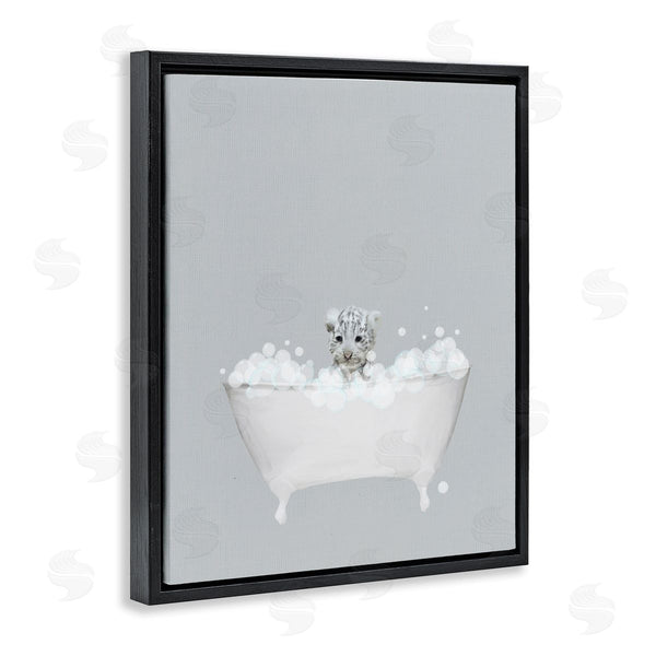 Stupell Industries Leah Straatsma | White Tiger Blue Bath Cute Wall Art