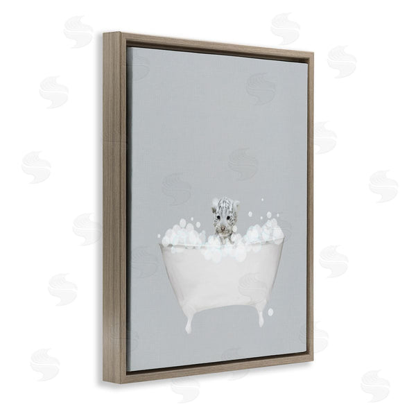 Stupell Industries Leah Straatsma | White Tiger Blue Bath Cute Wall Art