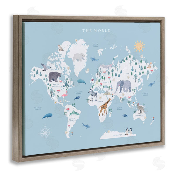 Stupell Industries Leah Straatsma | World Animals Map Wall Art