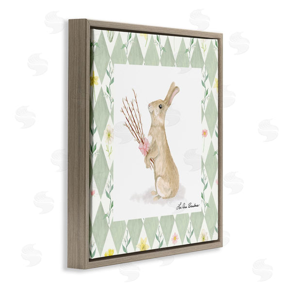 Stupell Industries Lee Ann Sanders | Bouquet Bunny On Green Argyle Wall Art