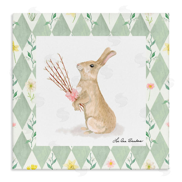 stupell industries Lee Ann Sanders | Bouquet Bunny on Green Argyle Wall Art